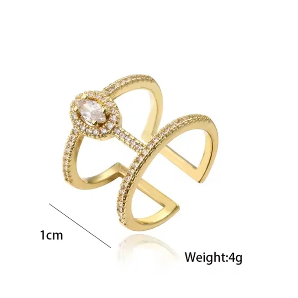 Gold Double Band Ring with Clear Oval Stone - Picture 4 of 4